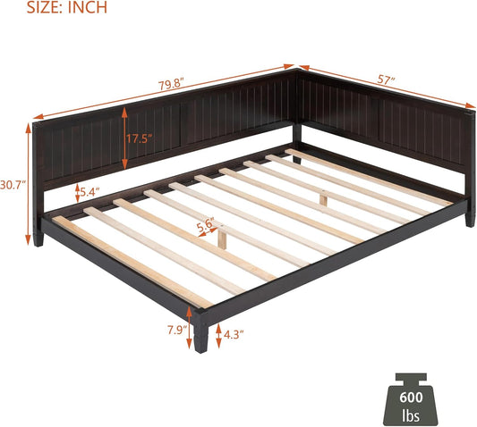 Sofá cama de tamaño matrimonial, sofá cama de madera con respaldo y