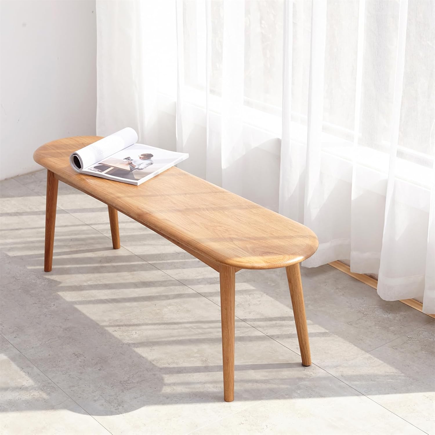 Banco de comedor de madera para interiores, banco de mesa de roble para