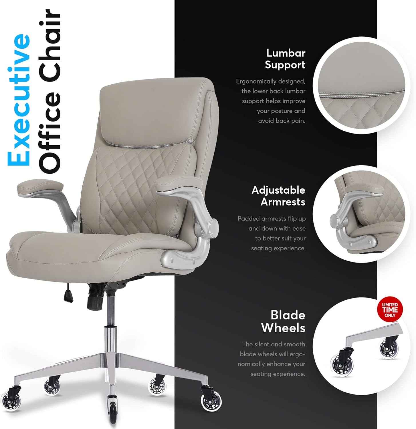 Oline Silla ergonómica de oficina ejecutiva  Silla de escritorio de piel...