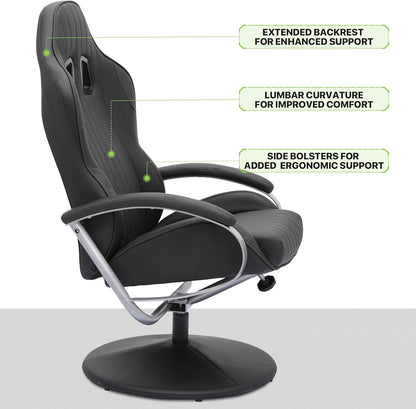 Silla reclinable estilo carreras con otomana, silla tapizada para videojuegos