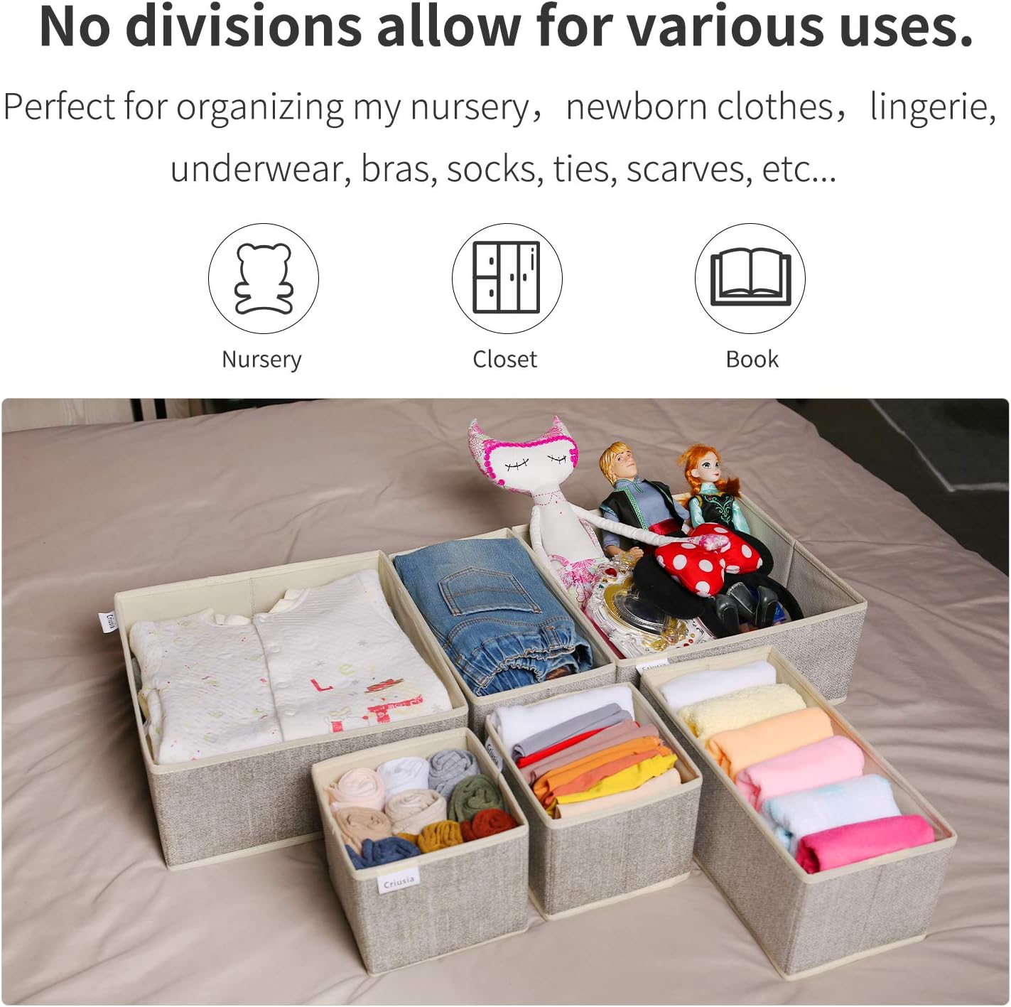 Criusia Organizador de cajones para ropa interior, juego de 6 organizadores