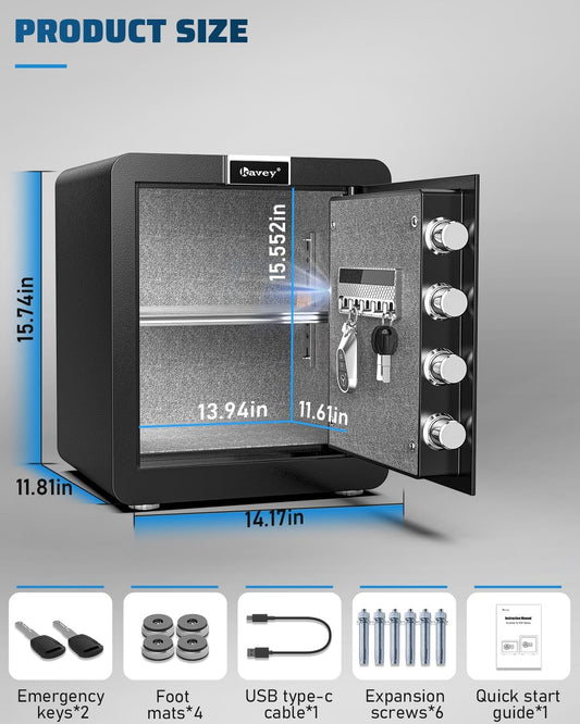Kavey Caja fuerte de 1.8 cub  Caja fuerte para el hogar con pantalla táctil...