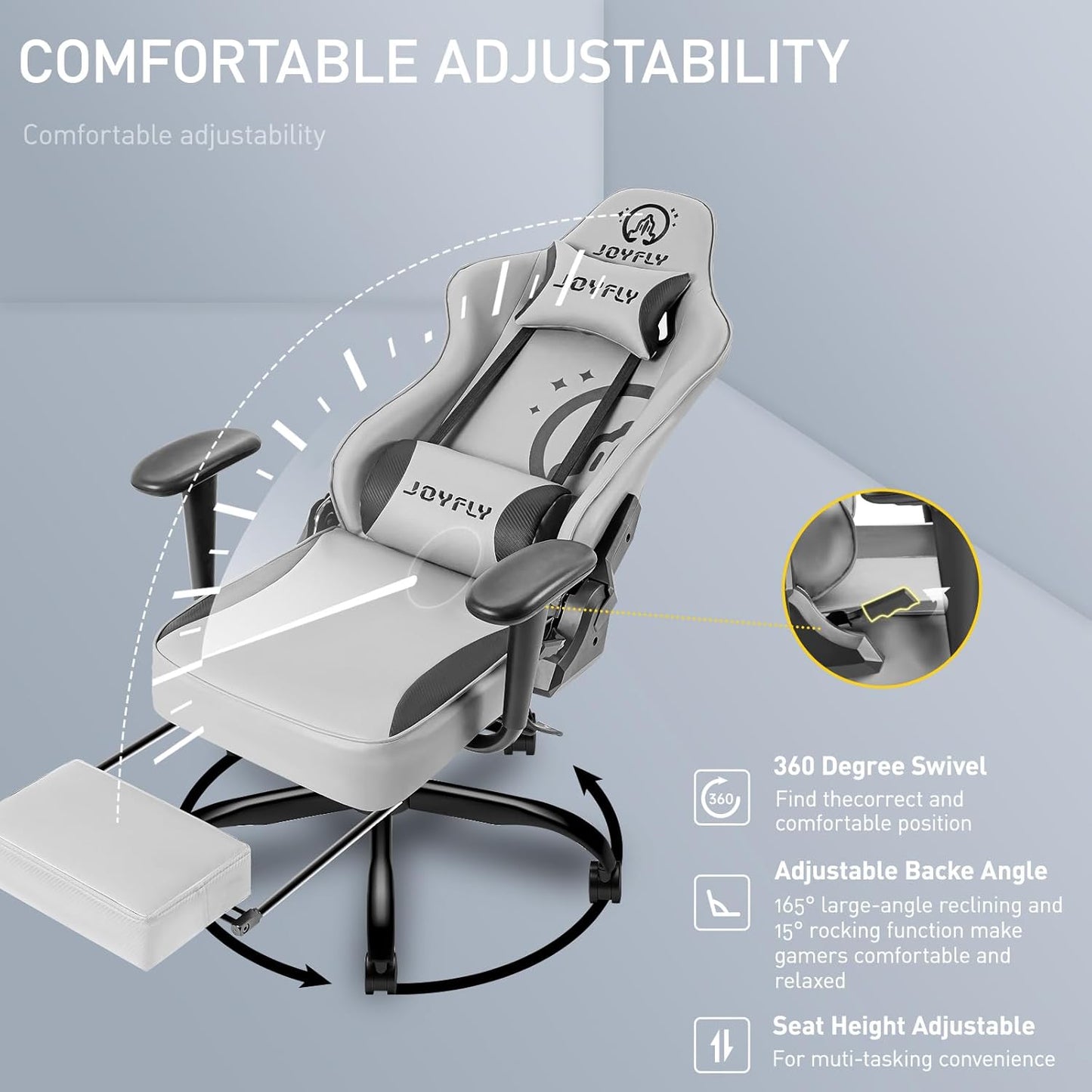 JOYFLY Silla para videojuegos, silla ergonómica para juegos con reposapiés,...