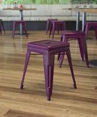 Taburete de metal para mesa de comedor, taburete de grado comercial Kai morado