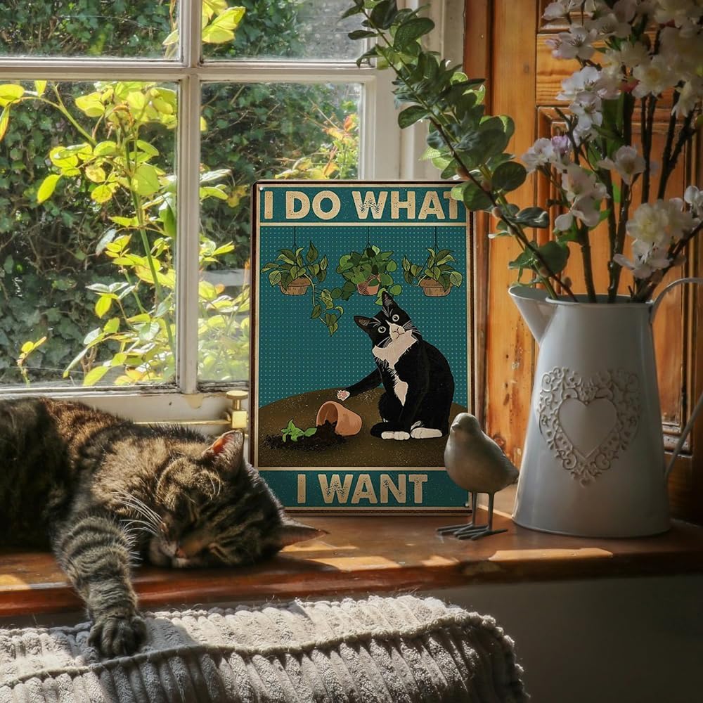 YOYI ART Letrero decorativo de metal con diseño de gato esmoquin  I Do What I...