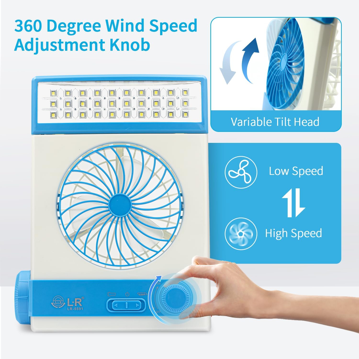 Ventilador solar de mesa 3 en 1 con lámpara LED para cuidar los ojos, linterna...