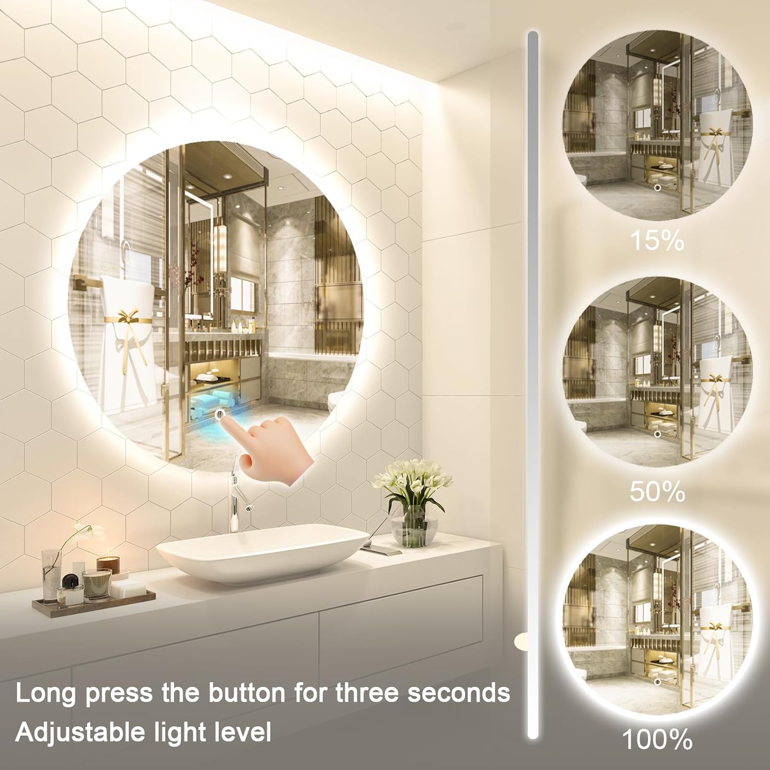 Espejo LED para baño de 24 pulgadas, espejo retroiluminado para tocador de baño...