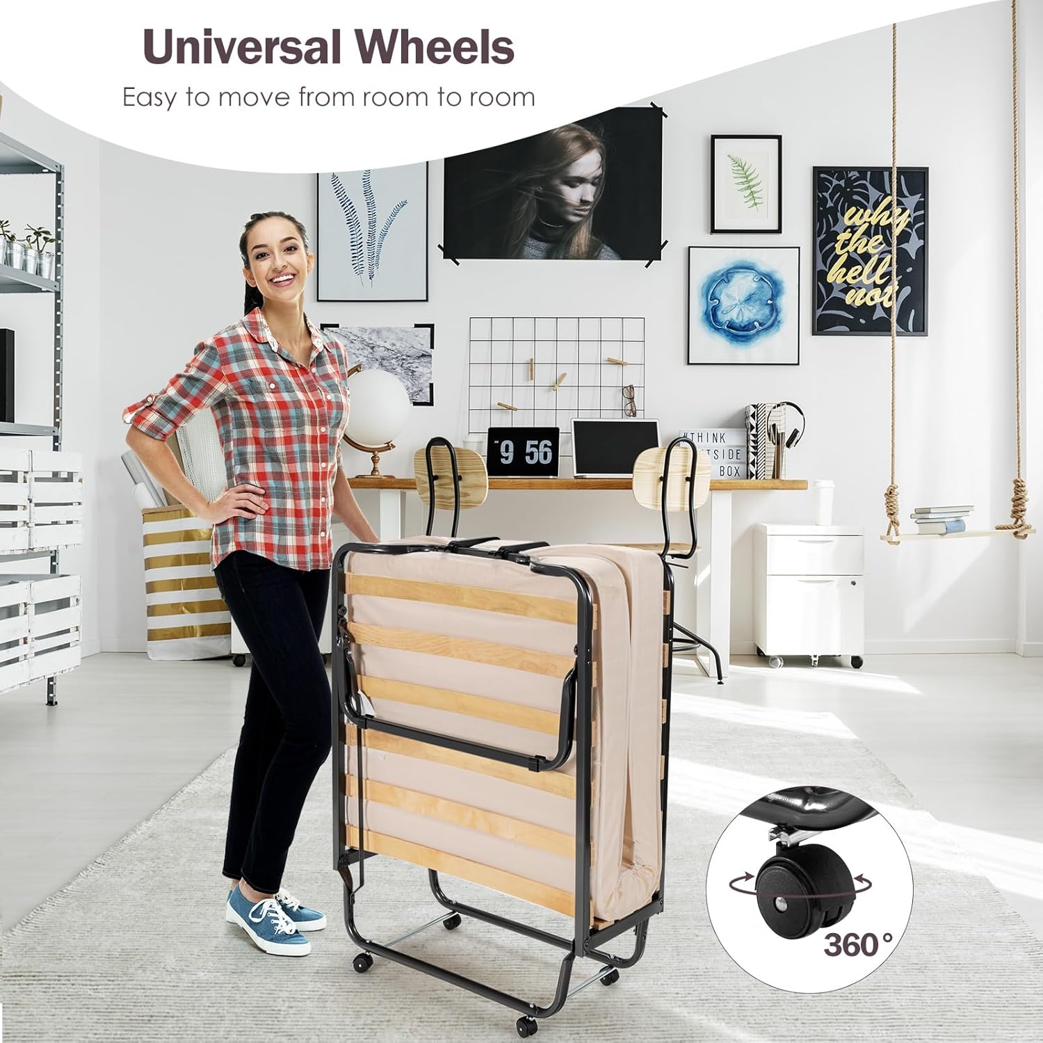 Cama plegable con colchones de 4 pulgadas para adultos, cama individual