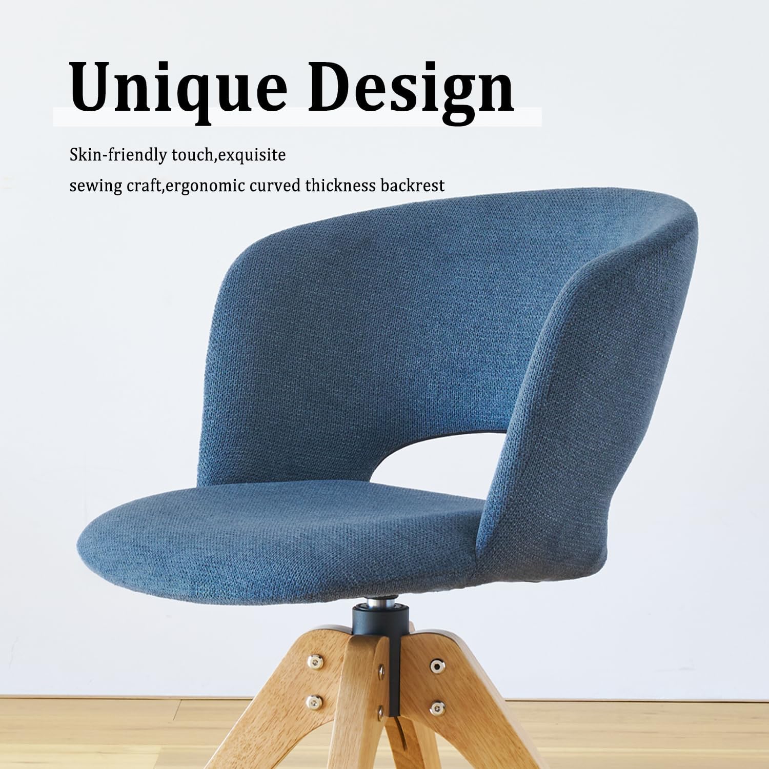 Silla giratoria moderna de mediados de siglo con patas de madera maciza, silla...