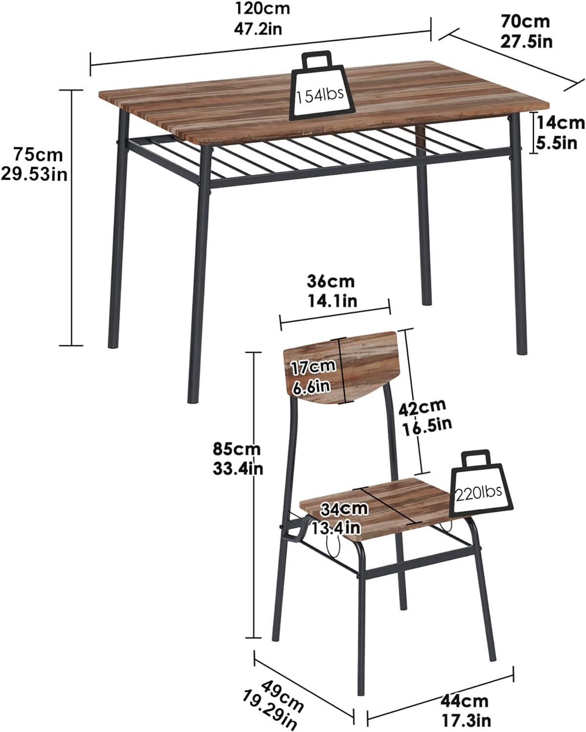 Juego de mesa de comedor de 5 piezas, mesa y 4 sillas para 4 personas con