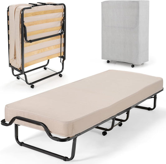 Cama plegable con colchones de 4 pulgadas para adultos, cama individual