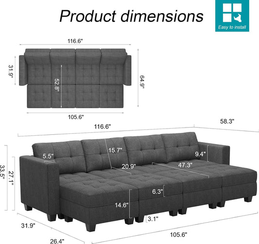 Belffin Sofá cama modular de almacenamiento, sofá seccional con tumbonas...