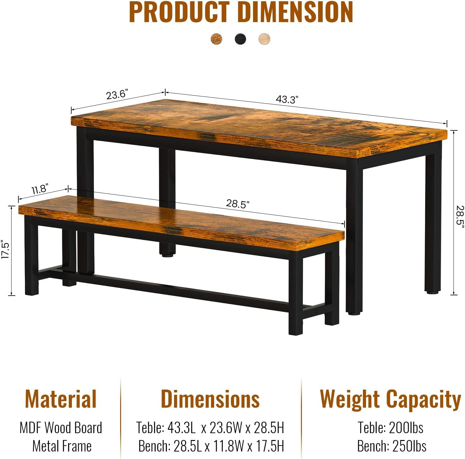 AWQM Juego de mesa de comedor de 43.3 pulgadas para 4, mesa de comedor de