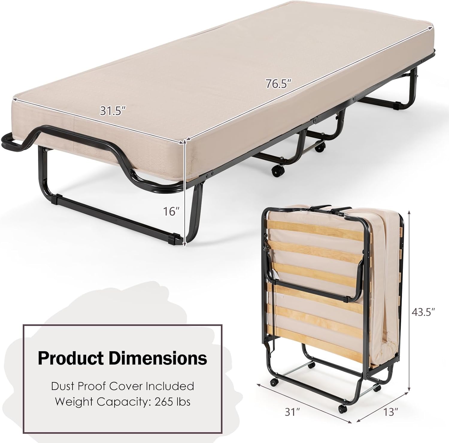 Cama plegable con colchones de 4 pulgadas para adultos, cama individual