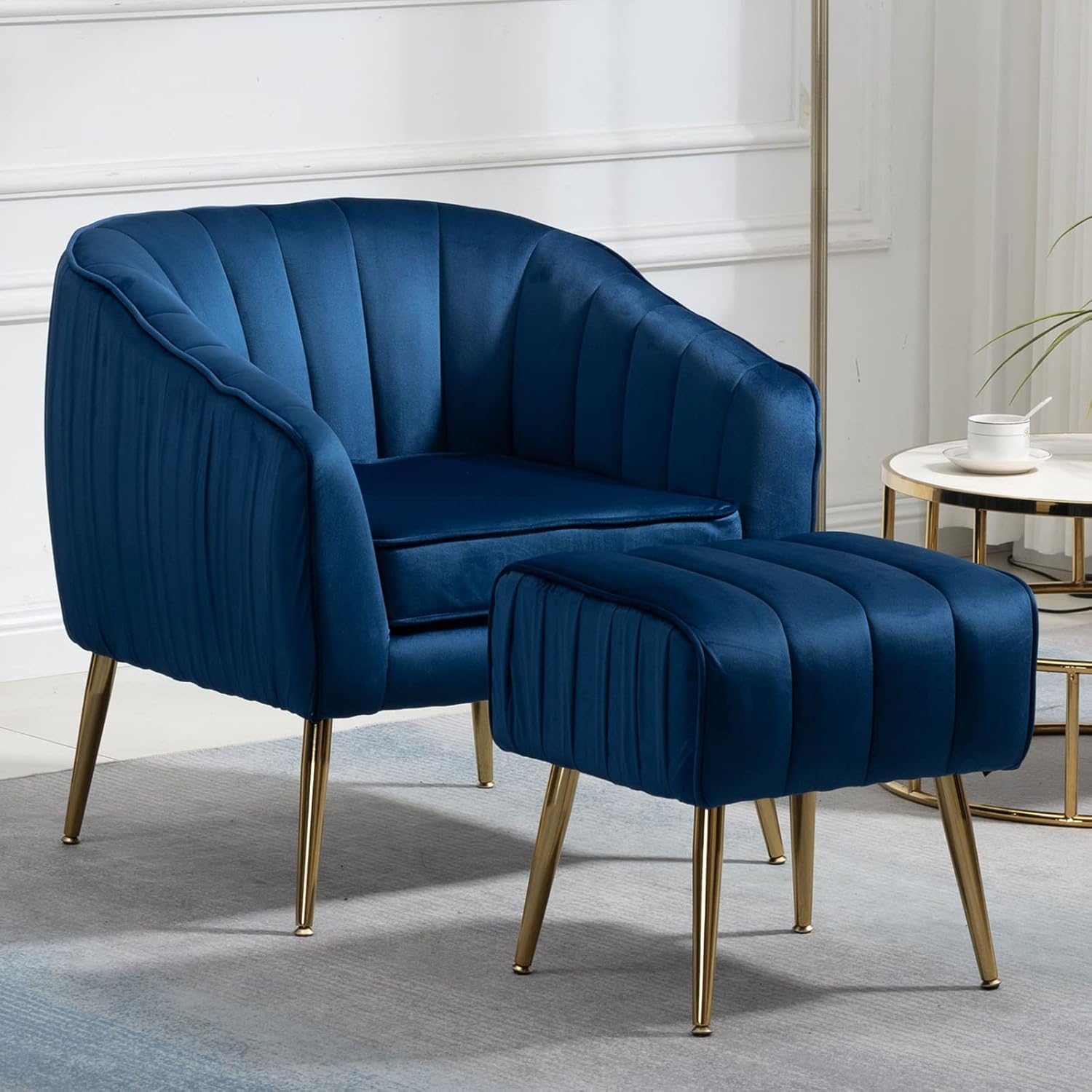 LETESA Silla decorativa moderna, otomana con brazo de barril con juego otomano...