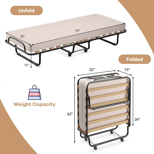 Cama plegable plegable con colchón de espuma viscoelástica suave, cama portátil