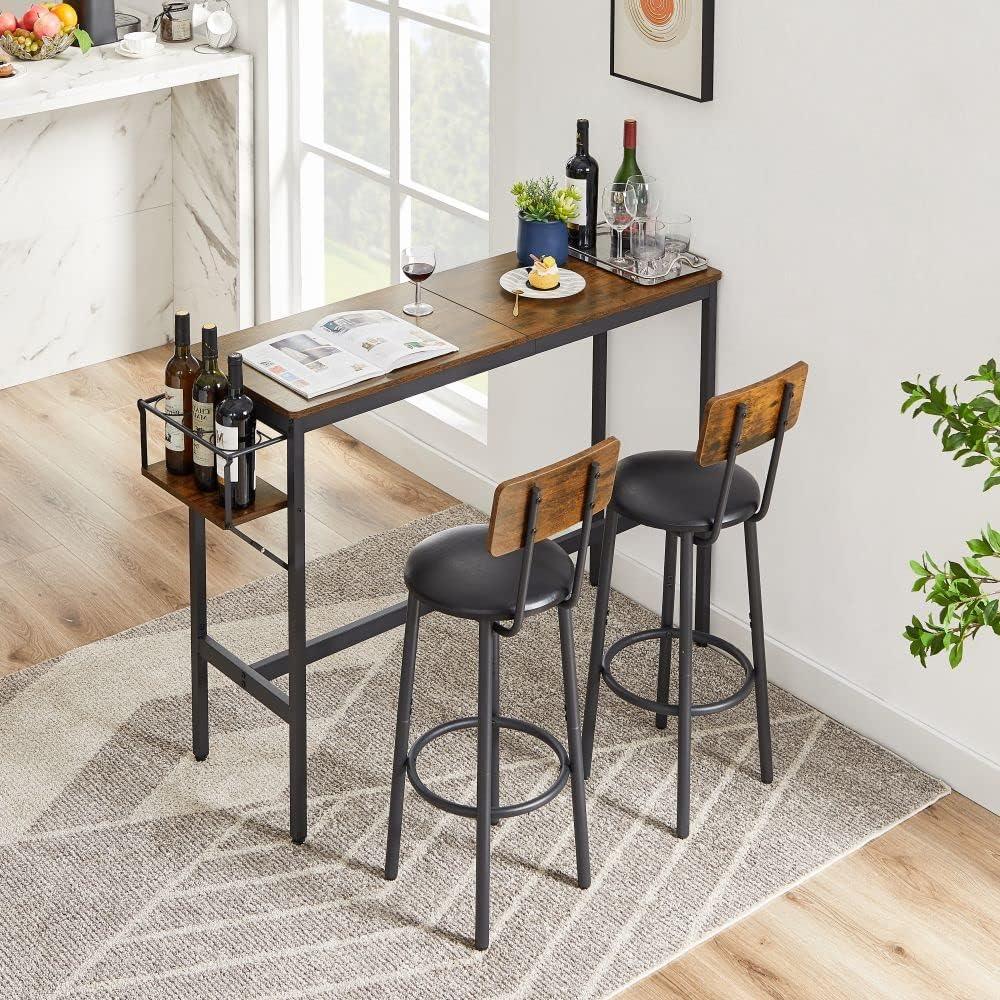 Juego de mesa de cocina para 2 personas con soporte plegable para vino, mesa de