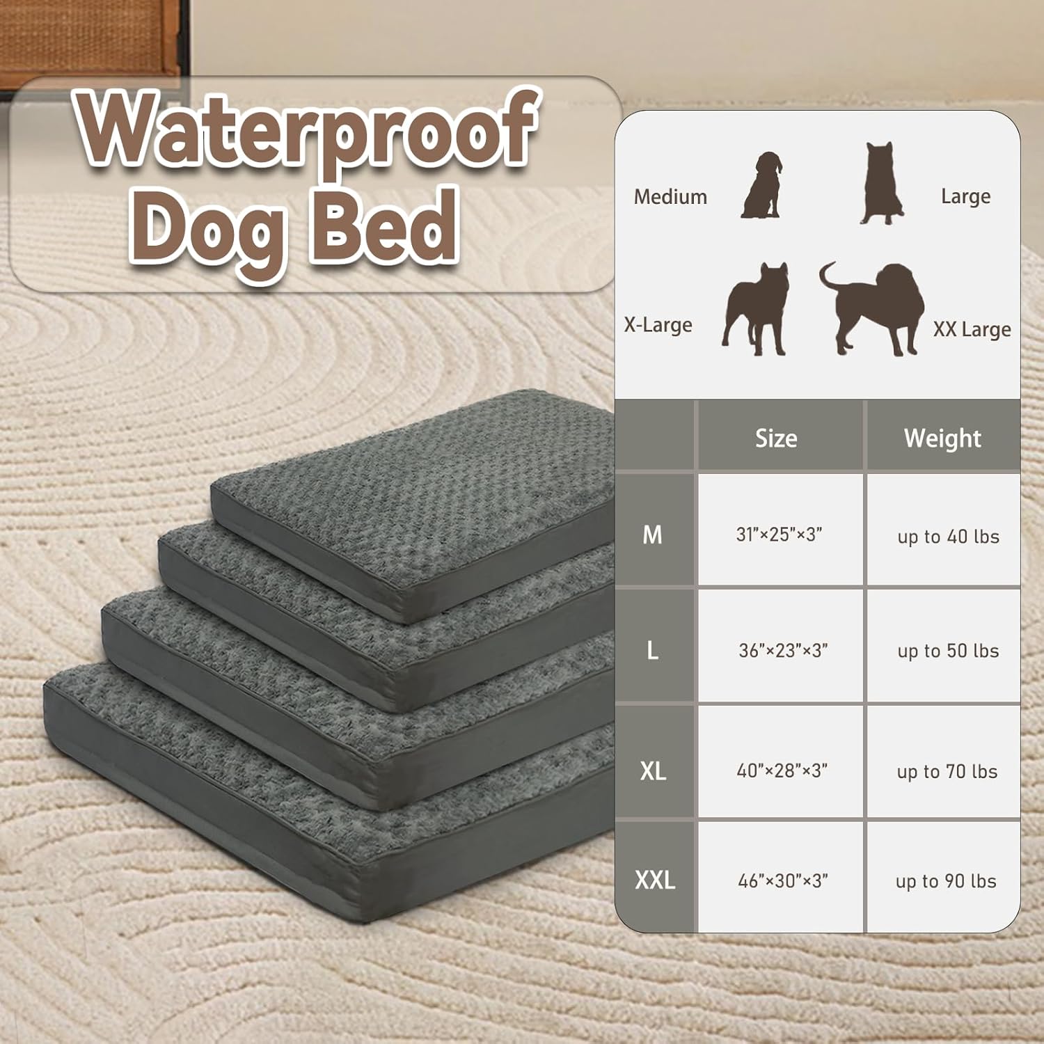 Cama para perros de razas medianas, cama ortopédica para perros, alfombrilla de...