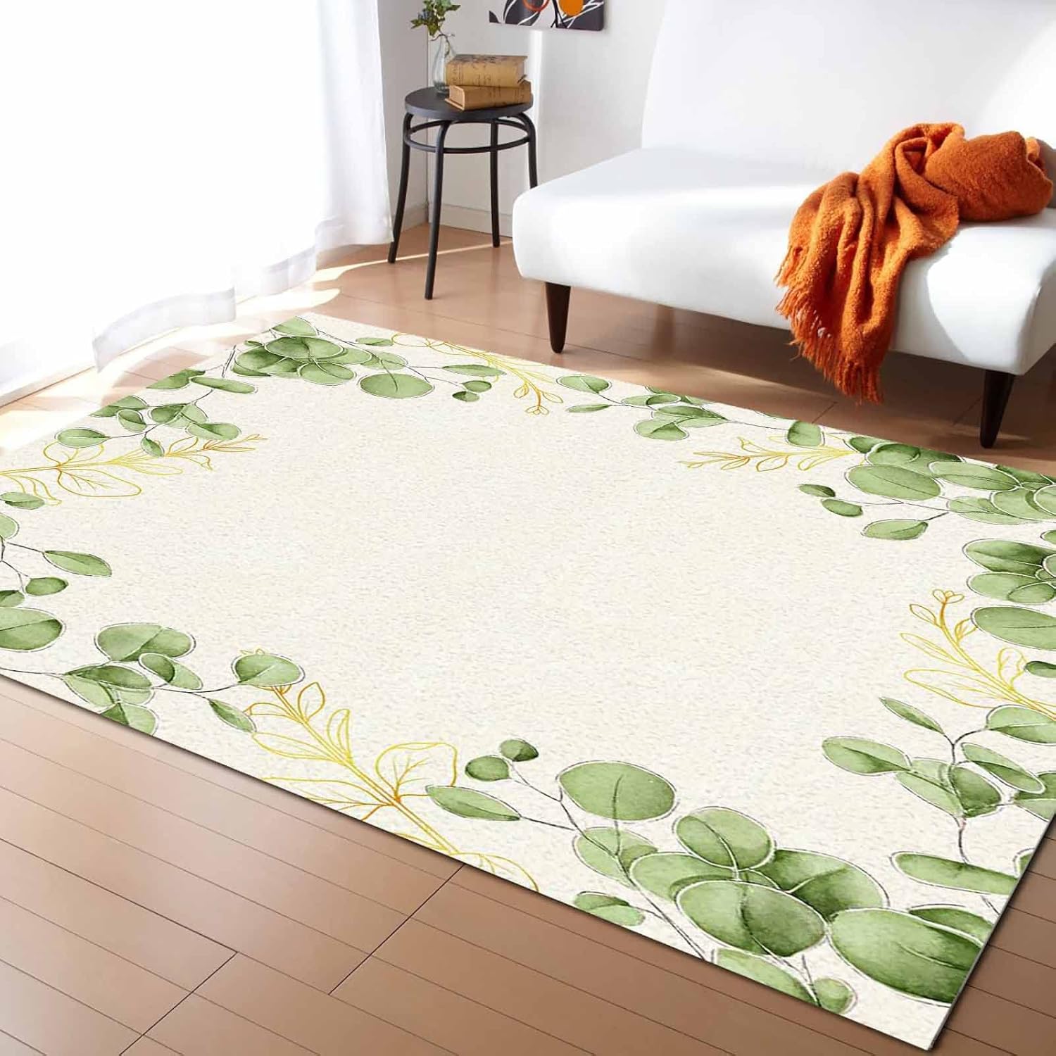 Seven Roses Alfombra de área para interiores, diseño de hojas botánicas verdes,...