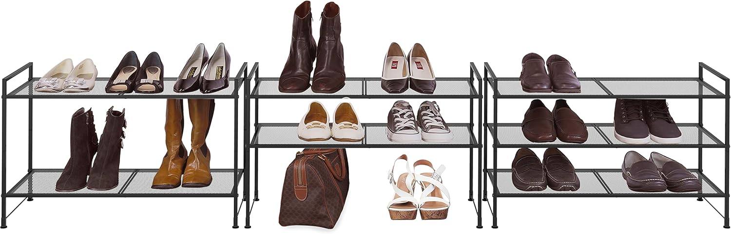 Simple Houseware Zapatero apilable de malla de 3 niveles, negro