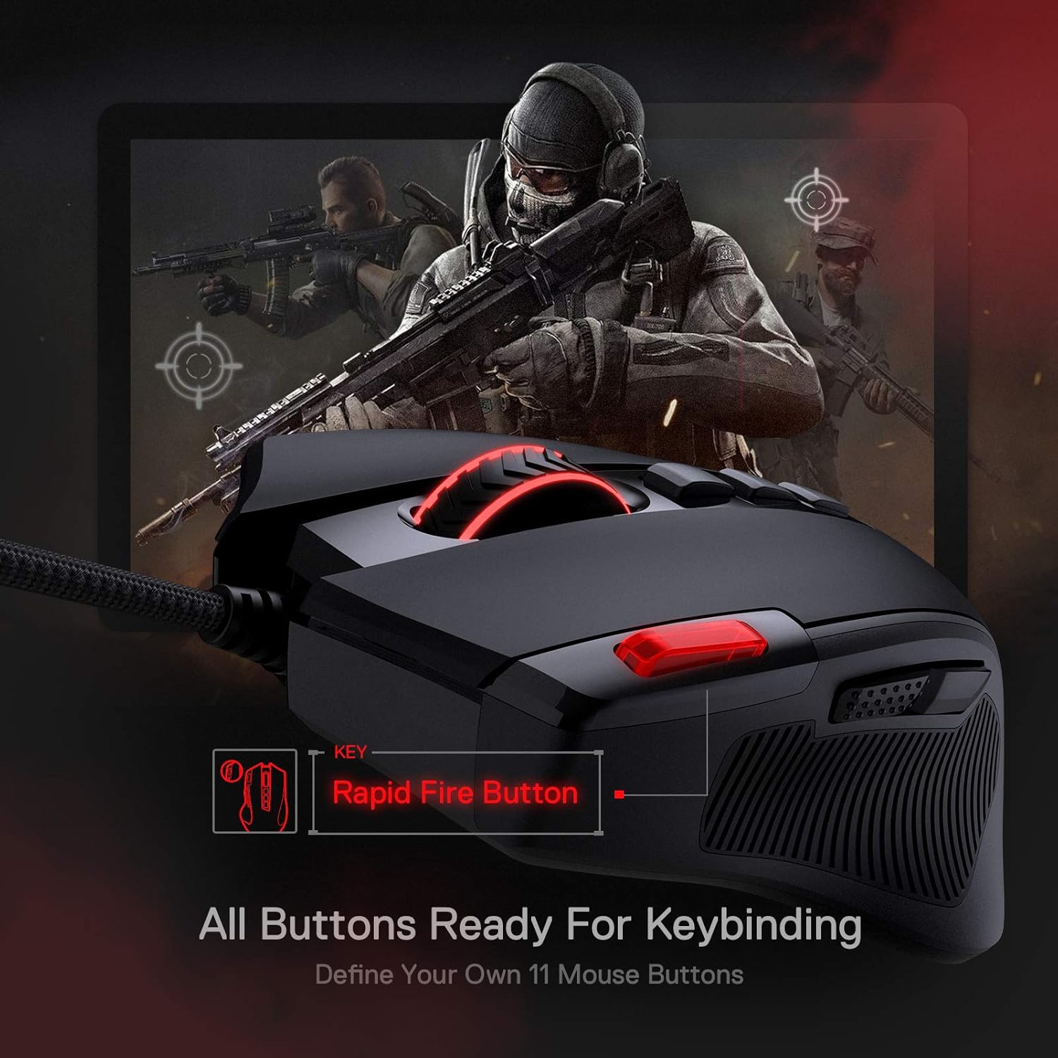 Redragon M612 Predator RGB Mouse para juegos, 8000 DPI con cable óptico con 11...