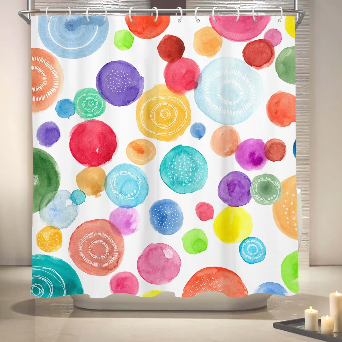 Coxila Cortina de ducha colorida para niños y niñas, diseño de lunares, diseño...