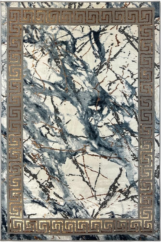 United Rugs HADBA Marble Collection - Alfombra azul de 5 x 7 pies, diseño...