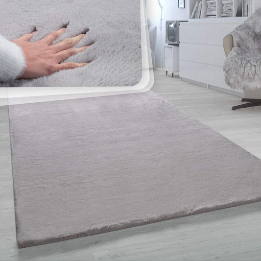 Paco Home Alfombra de pelo sintético súper suave en gris sólido, tamaño 6'7" x...
