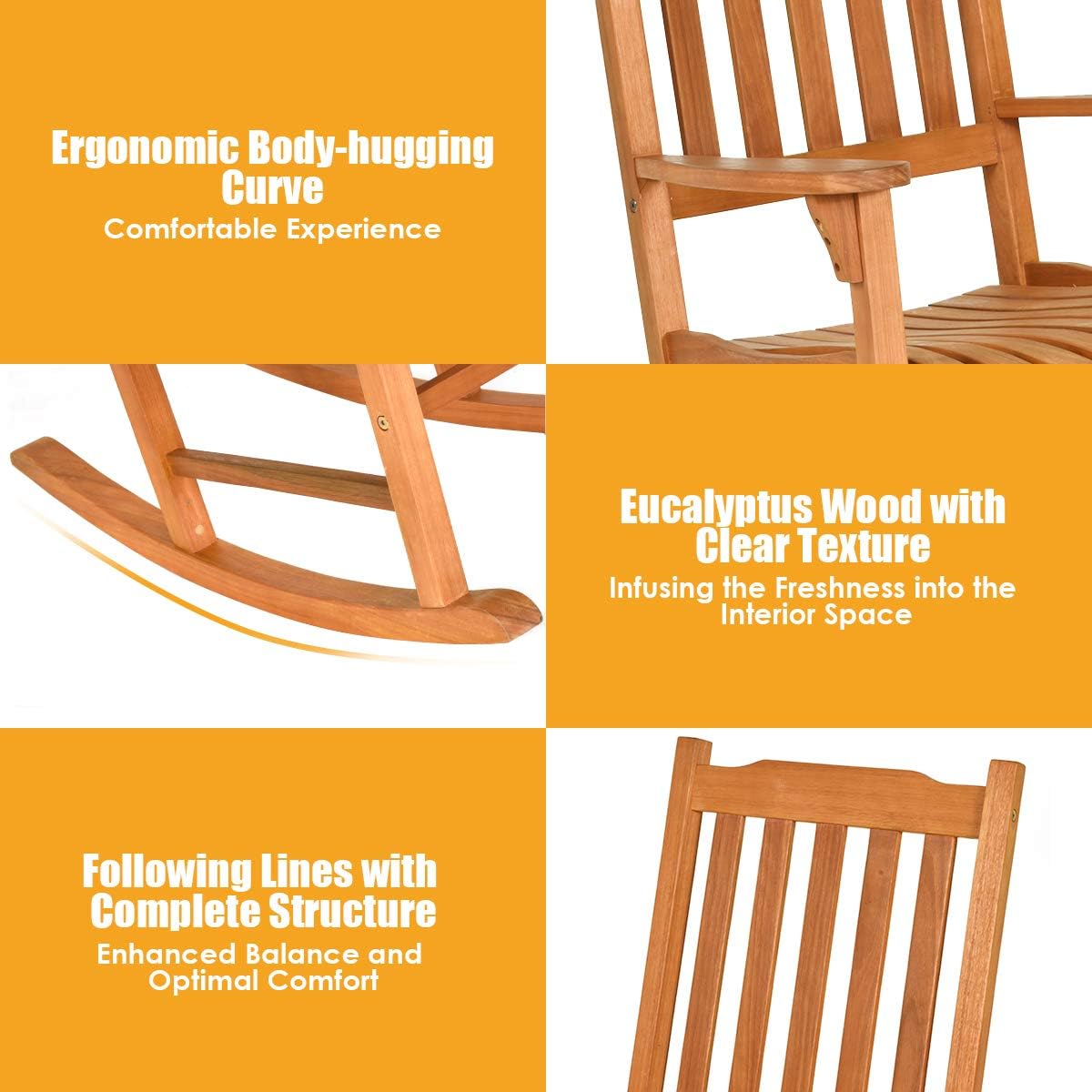 Giantex Juego de 3 sillas mecedoras para patio, juego de conversación de madera...