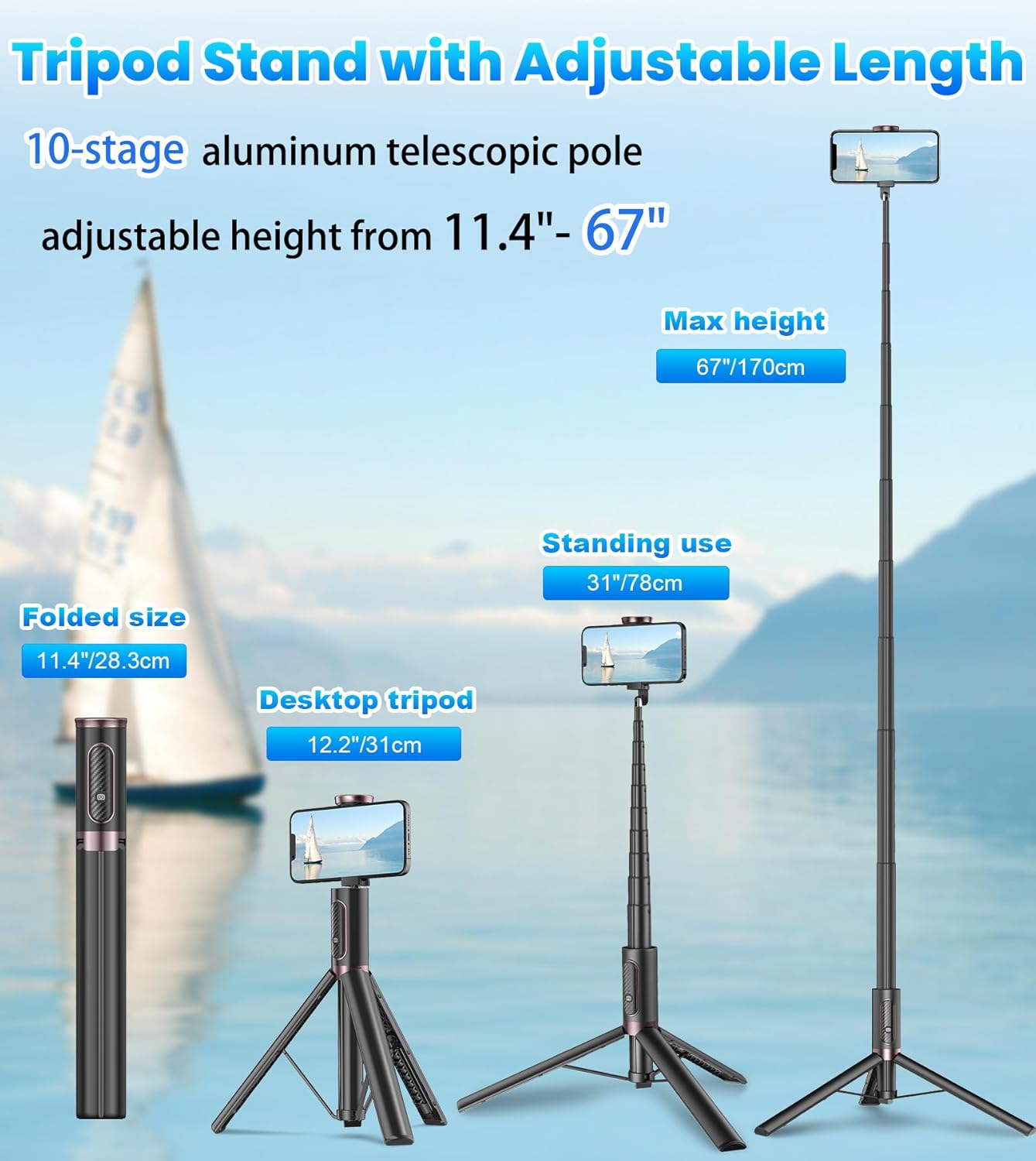 TONEOF Trípode para selfie para teléfono celular de 67 pulgadas, soporte de...