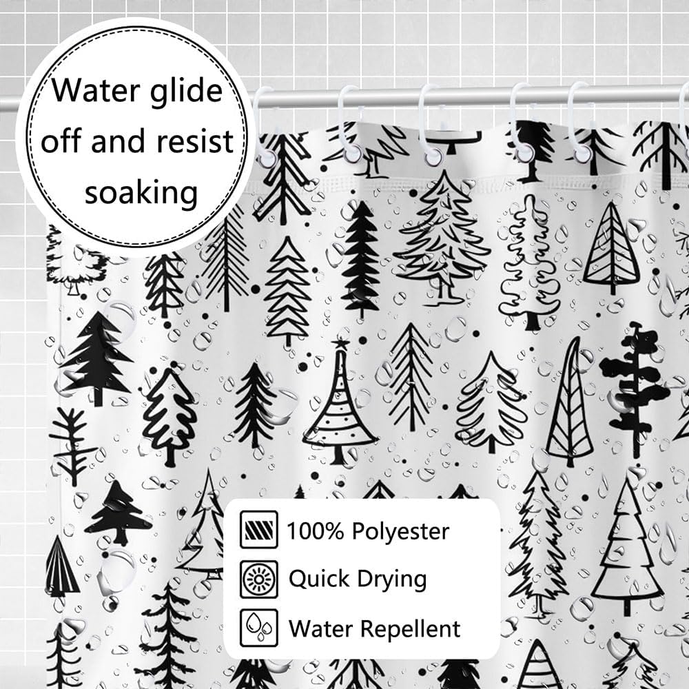 Cortina de ducha para árbol de Navidad, color blanco y negro, juego de cortinas...