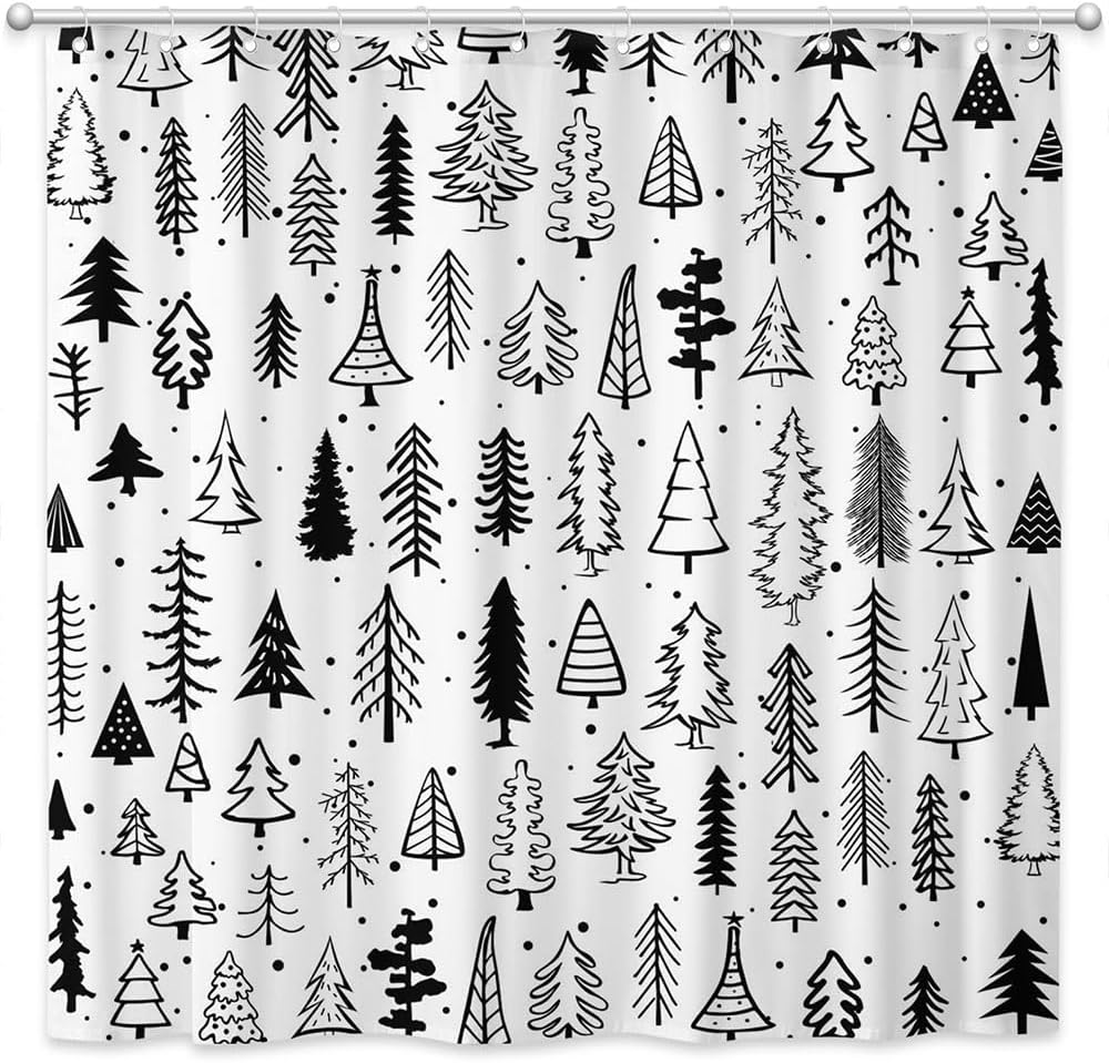 Cortina de ducha para árbol de Navidad, color blanco y negro, juego de cortinas...