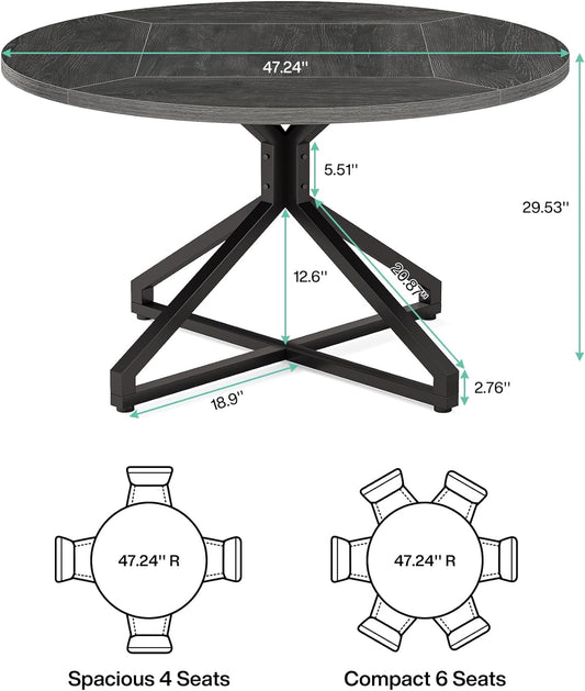 Round Dining Table for 4-6 People, 47-Inch Circle Kitchen Table Dining Room