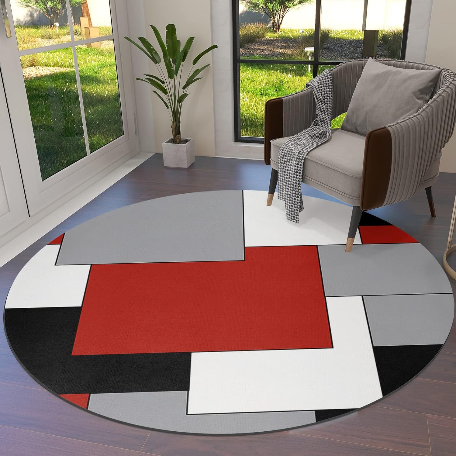 Alfombra redonda con diseño geométrico irregular, lavable, suave, a prueba de...