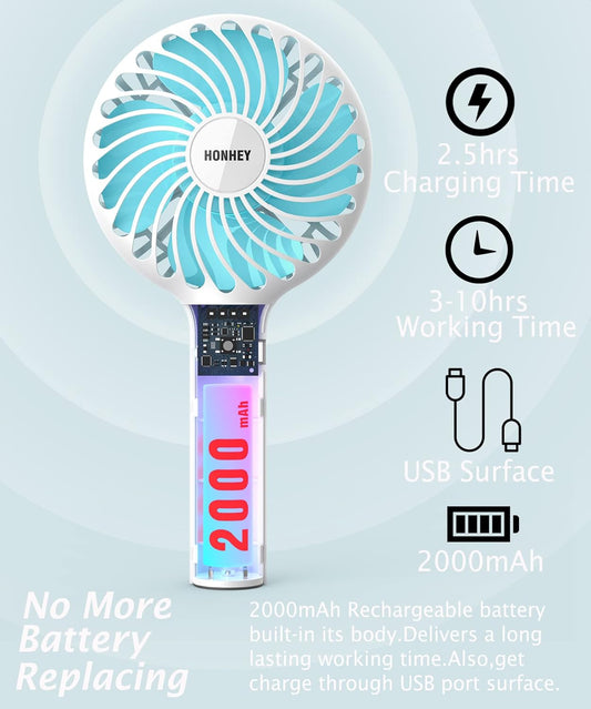 HonHey Ventilador de mano portátil, mini ventilador de mano con batería...