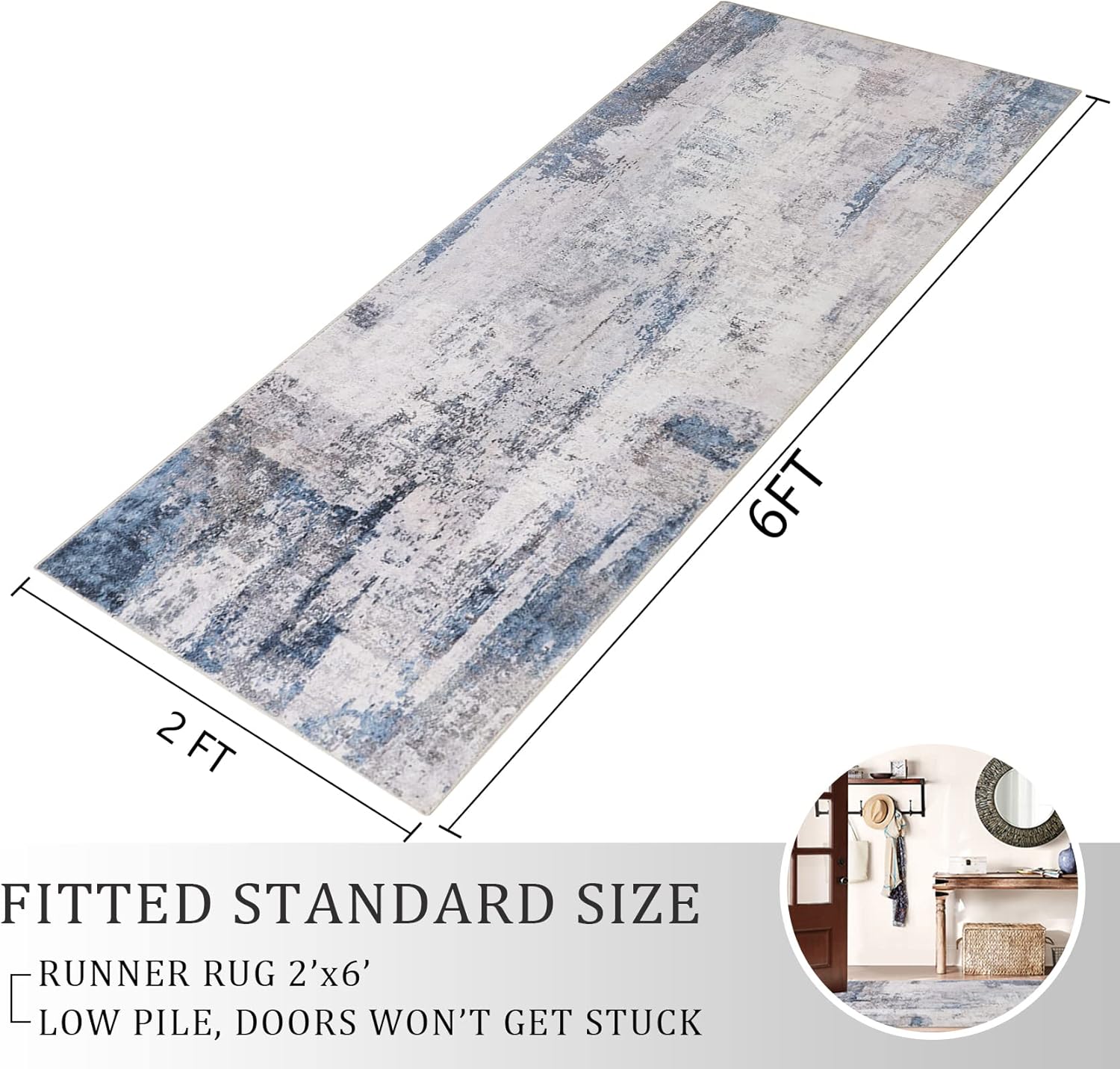 famibay Alfombra de pasillo de 2 x 6 pies con respaldo de goma, moderna...
