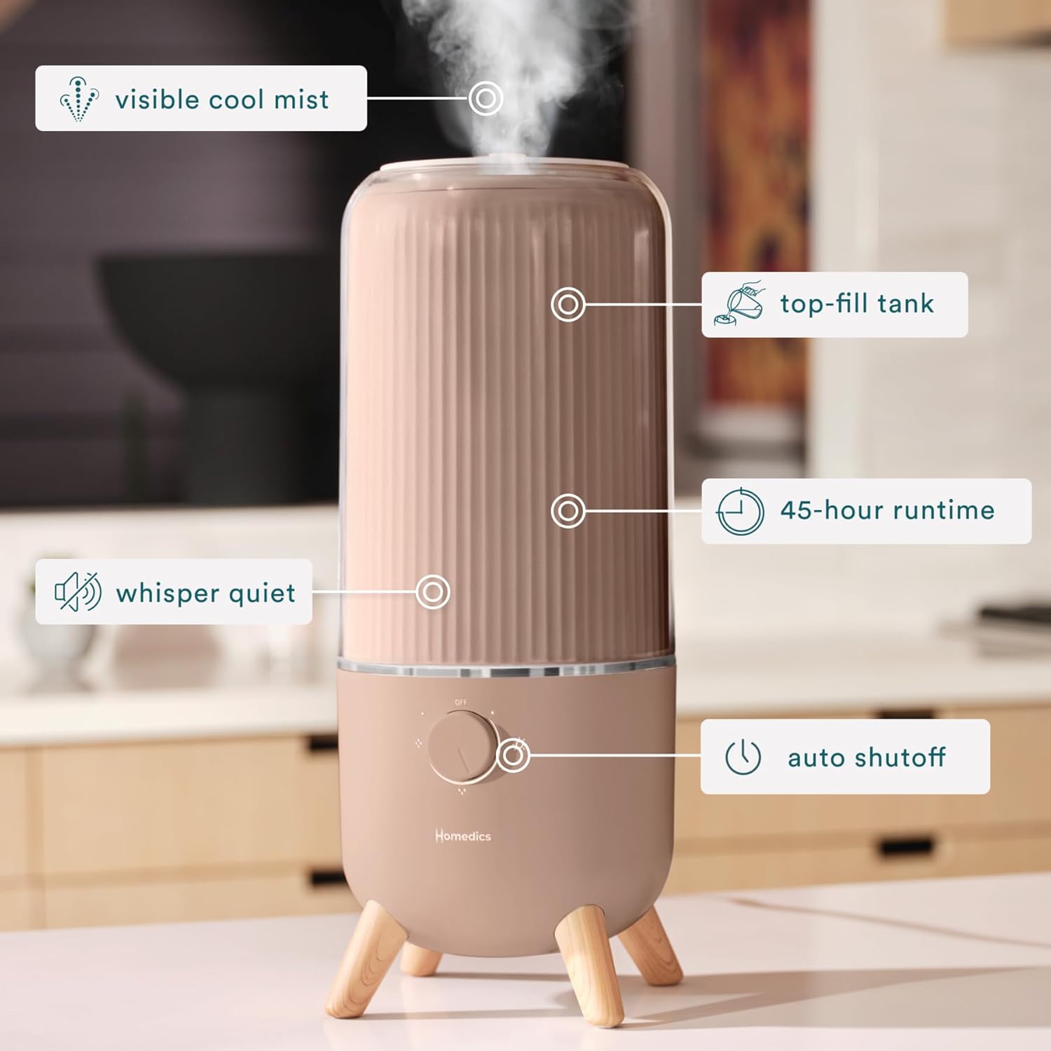 Homedics Humidificador ultrasónico, dormitorios y oficinas en casa, tanque de...