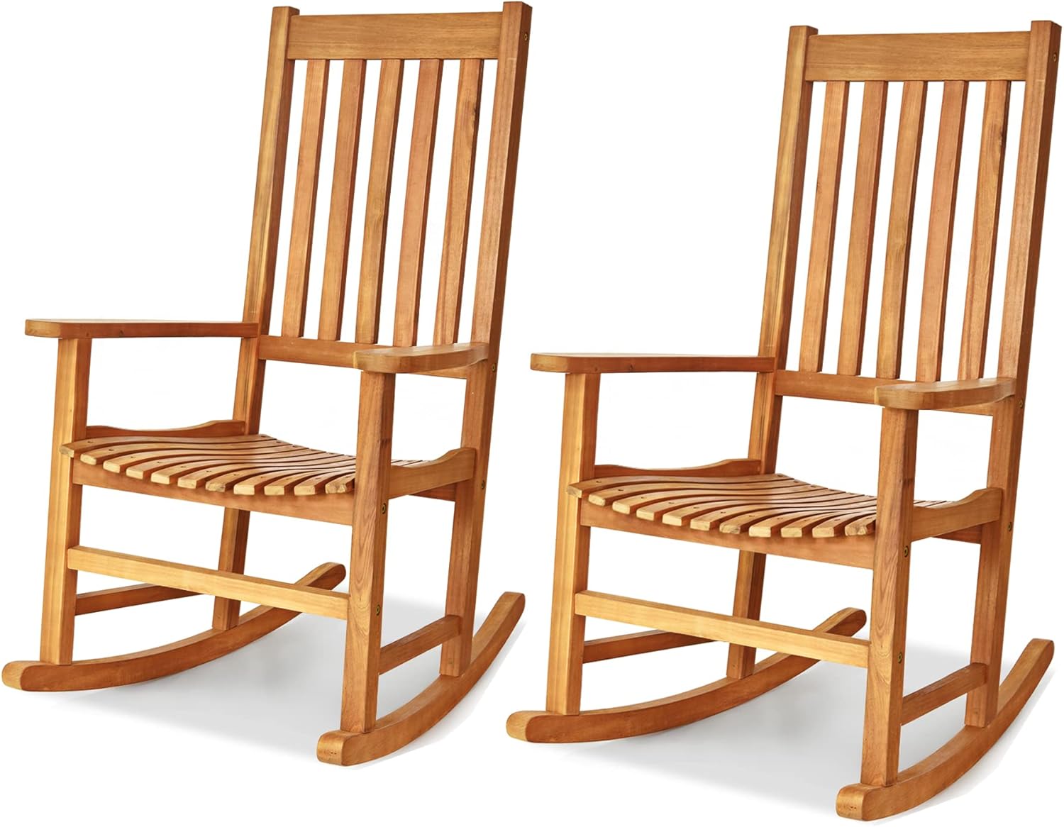 Tangkula Juego de mecedoras de madera de acacia, mecedora de madera con...