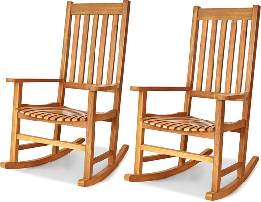 Tangkula Juego de mecedoras de madera de acacia, mecedora de madera con...