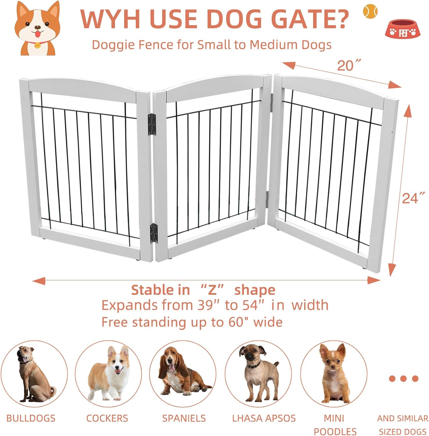 ZJSF Puerta plegable independiente para perros para casa, puerta de madera...