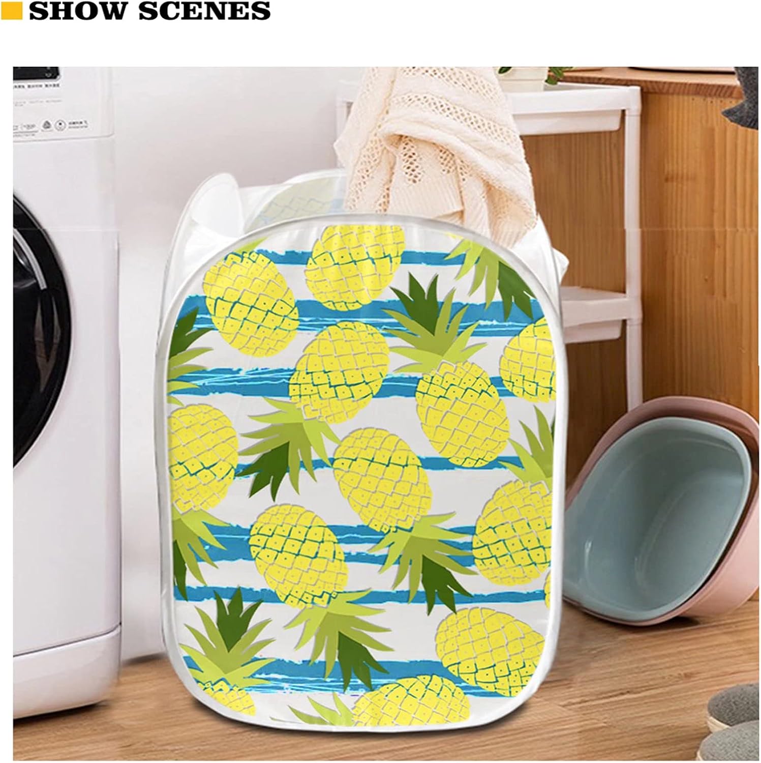 Forchrinse Cesta de lavandería plegable de malla con estampado de corazón...