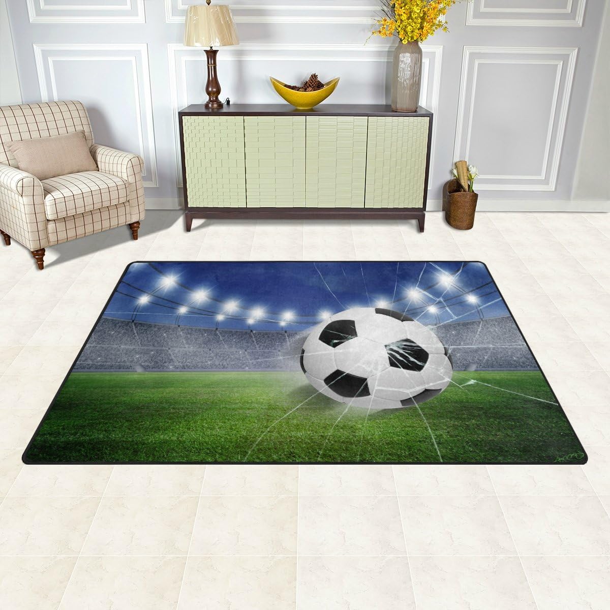 ZOEO Alfombras antideslizantes 3D de fútbol verde para sala de estar,...