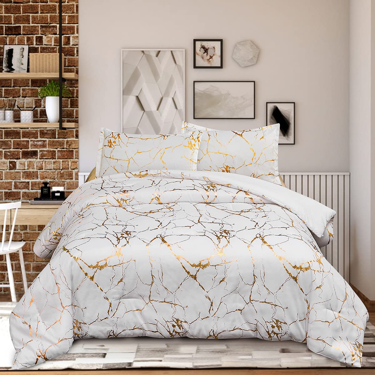 Duvet Línea Gold – Patrón de Mármol Dorado + Plumón - Doble