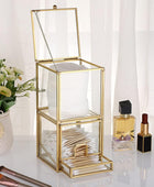 Hipiwe Soporte Qtip de vidrio dorado con tapa, 2 compartimentos, bolas de...