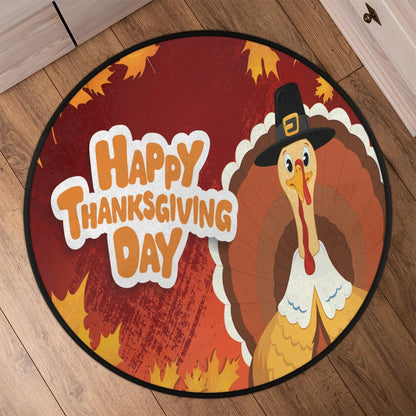 Happy Thanksgiving Maple Leaf Round Rug, 3 Ft Washable Soft Circular Floor Mat,