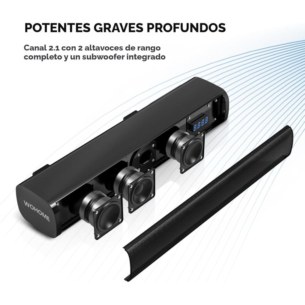 Barra de sonido Bluetooth 5.3 de 16 pulgadas con conexión óptica/AUX/USB