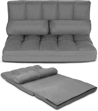 Sofá de suelo con 2 almohadas, sofá cama plegable ajustable de 6 posiciones con