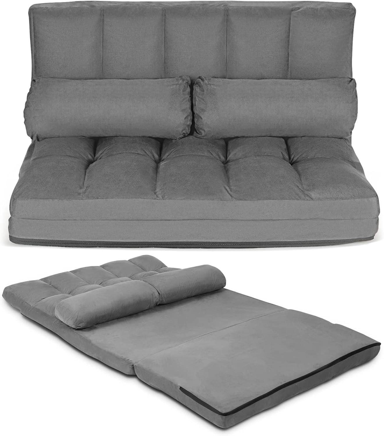 COSTWAY Sofá de suelo con 2 almohadas, sofá cama plegable ajustable de 6...