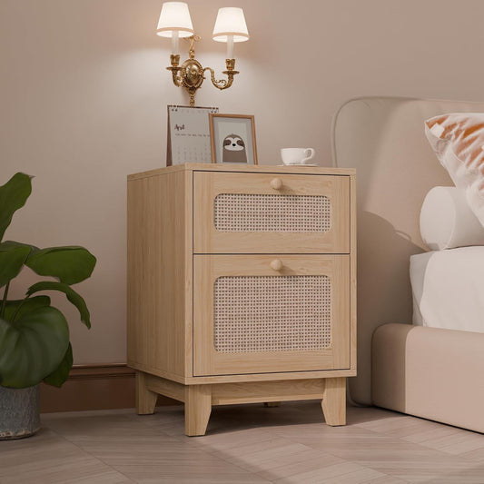 Moderna mesita de noche de ratán de mimbre, soporte de ratán con cajón y...