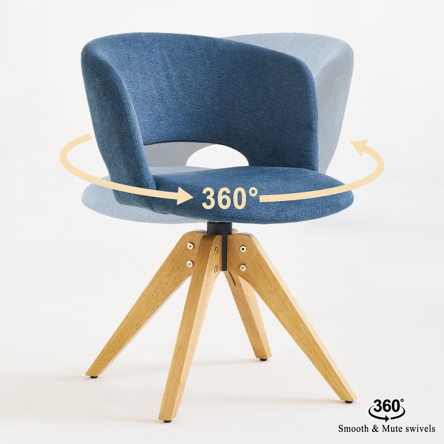 Silla giratoria moderna de mediados de siglo con patas de madera maciza, silla...